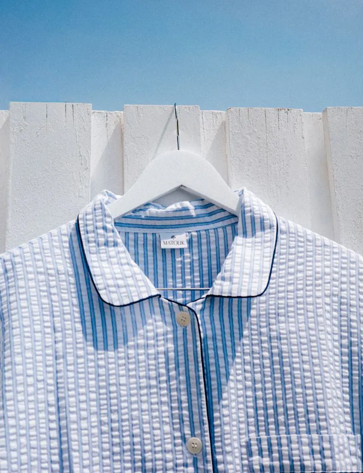 An view of the Matteo Pajama Set Hanging Outside