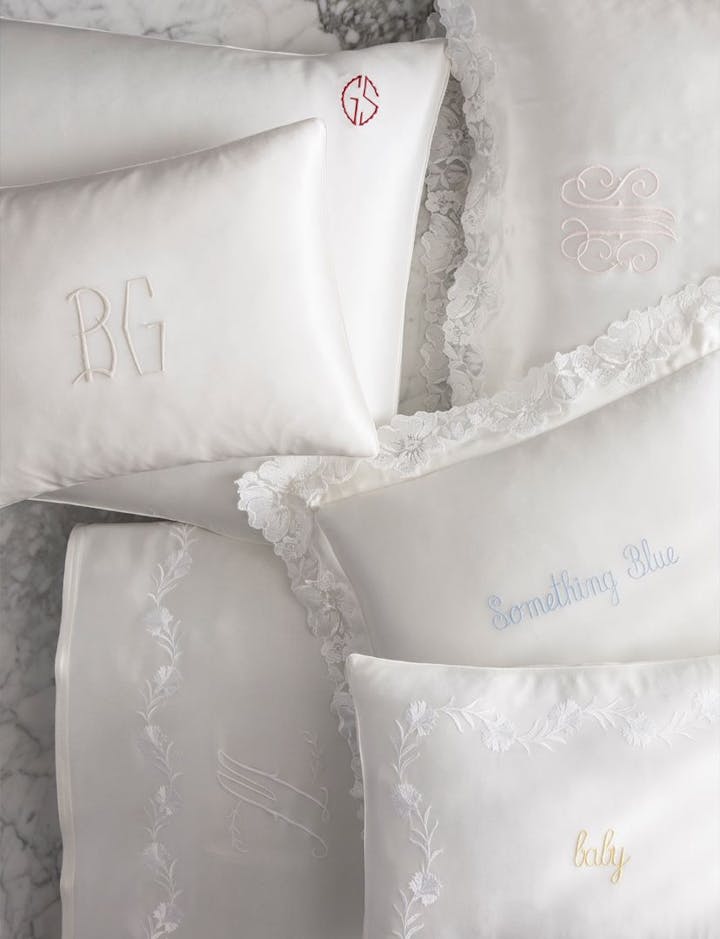 A vertical view of silk pillowcases