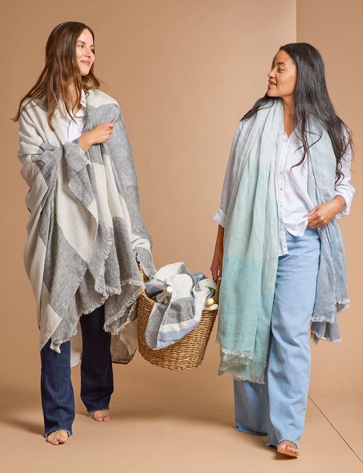 A view of two models wearing Como 360 throws.